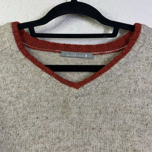 SMARTWOOL Sweater Larimer V-Neck Merino‎ Oatmeal Heather Varsity Ringer Ribbed - Picture 3 of 12